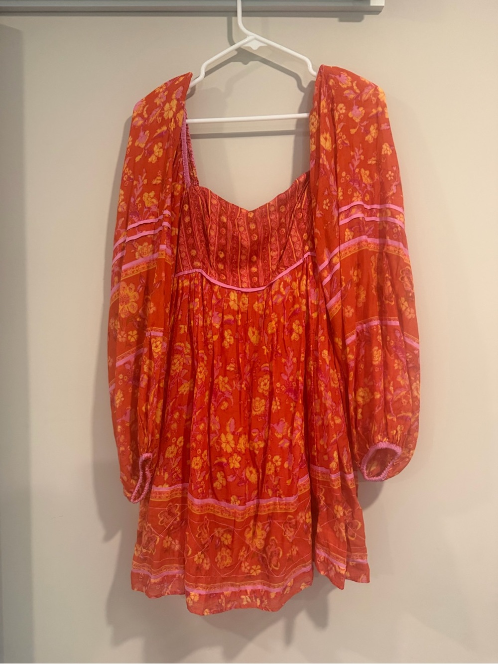 Free people Floral Peasant mini dress Puff Sleeves